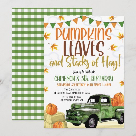 Pumpkin Birthday Einladung (Vorne/Hinten)