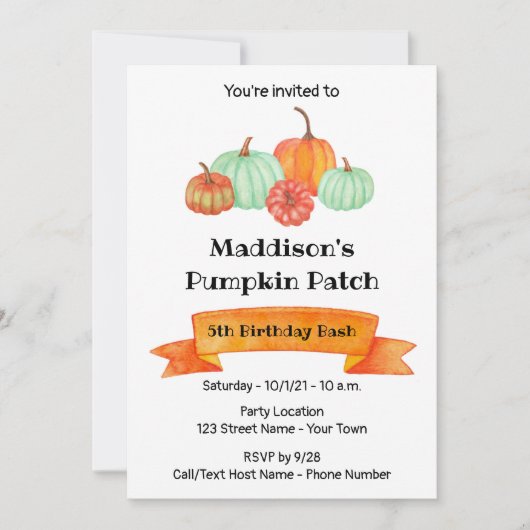 Pumpkin Birthday Einladung (Vorderseite)