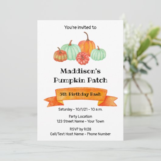 Pumpkin Birthday Einladung (Stehend Vorderseite)