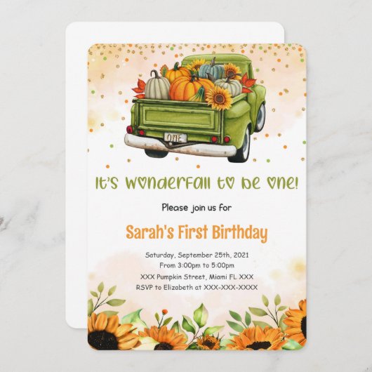 Pumpkin Birthday Einladung (Vorne/Hinten)