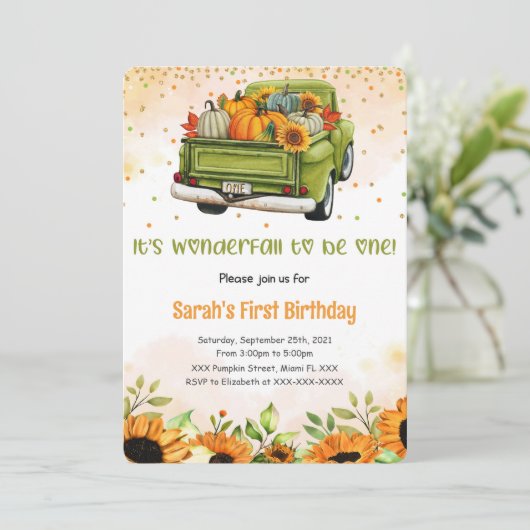 Pumpkin Birthday Einladung (Stehend Vorderseite)