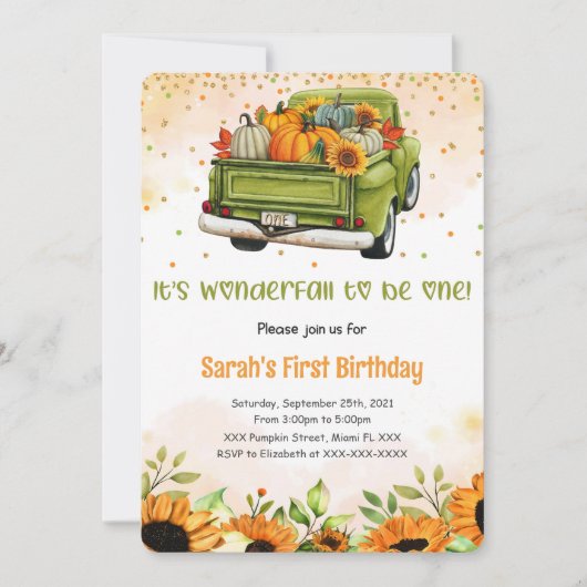 Pumpkin Birthday Einladung (Vorderseite)