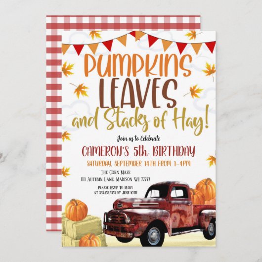 Pumpkin Birthday Einladung (Vorne/Hinten)