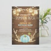 Pumpkin Birthday Einladung Blue Young Birthday (Stehend Vorderseite)