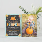 Pumpkin Birthday Einladung Boy Birthday Fall Blue (Stehend Vorderseite)