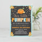 Pumpkin Birthday Einladung Boy Birthday Fall Blue (Stehend Vorderseite)