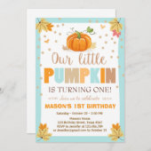 Pumpkin Birthday Einladung Boy Birthday Fall Blue (Vorne/Hinten)