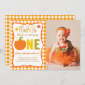 Pumpkin Birthday Einladung Orange Erster Geburtsta (Vorne/Hinten)