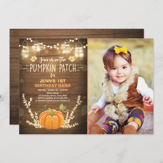 Pumpkin Birthday Einladung Patch Herbst Herbst (Vorne/Hinten)