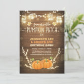 Pumpkin Birthday Einladung Patch Twins Fall (Stehend Vorderseite)