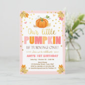 Pumpkin Birthday Einladung Pink Erster Geburtstag (Stehend Vorderseite)