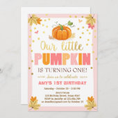 Pumpkin Birthday Einladung Pink Erster Geburtstag (Vorne/Hinten)