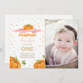 Pumpkin Birthday Einladung Pink Erster Geburtstag (Vorne/Hinten)