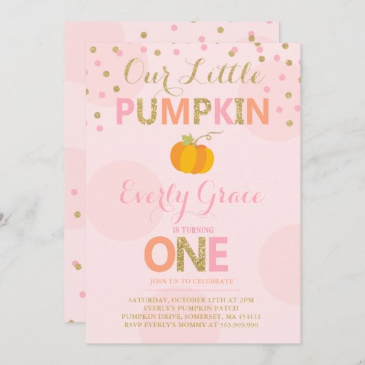 Pumpkin Birthday Einladung Pink Gold Pumpkin (Vorne/Hinten)