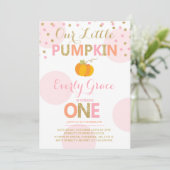 Pumpkin Birthday Einladung Pink Gold Pumpkin (Stehend Vorderseite)