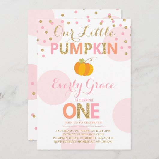 Pumpkin Birthday Einladung Pink Gold Pumpkin (Vorne/Hinten)
