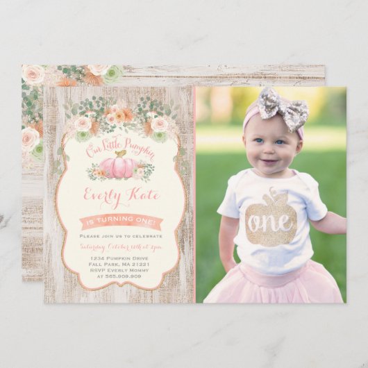 Pumpkin Birthday Einladung Rustic Pumpkin Party (Vorne/Hinten)