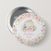 Pumpkin Birthday Girl Pink Blush Fall Floral Rose Button (Vorne & Hinten)