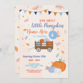 Pumpkin Birthday Invite Fall Boy Blue Trailer Einladung (Vorne/Hinten)