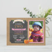 Pumpkin Birthday Party Ernte Foto Pink Einladung (Stehend Vorderseite)