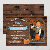 Pumpkin Birthday Party Foto Fall Blue Boy Einladun Einladung (Vorne/Hinten)