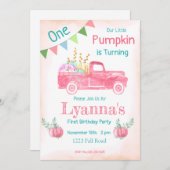 Pumpkin Birthday, Pumpkin Party, Fall, rosa Party Einladung (Vorne/Hinten)