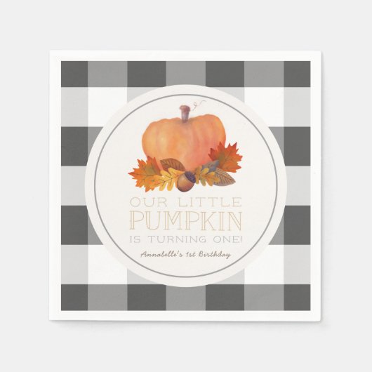 Pumpkin Black Buffalo Karos Geburtstag Napkins Serviette (Vorderseite)