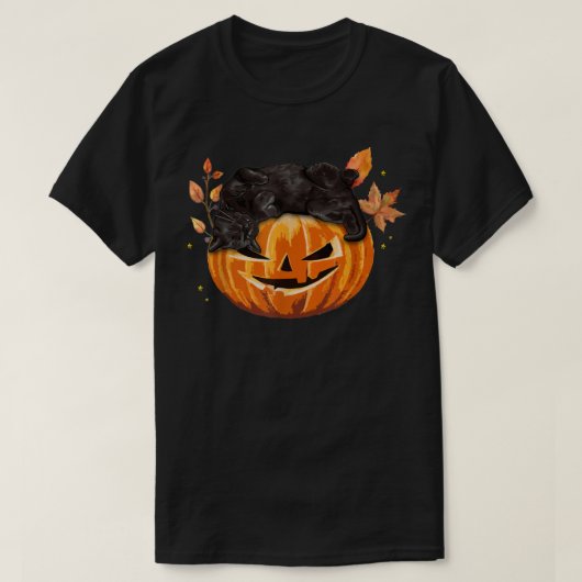 Pumpkin Black Cat Autumn Leaves Halloween Kitten C T-Shirt (Design vorne)