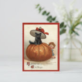 Pumpkin Black Cat Boy Frances Brundage Postkarte (Stehend Vorderseite)
