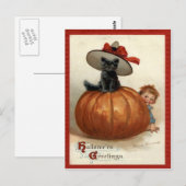Pumpkin Black Cat Boy Frances Brundage Postkarte (Vorne/Hinten)