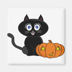 Pumpkin Black Cat Halloween Magnet