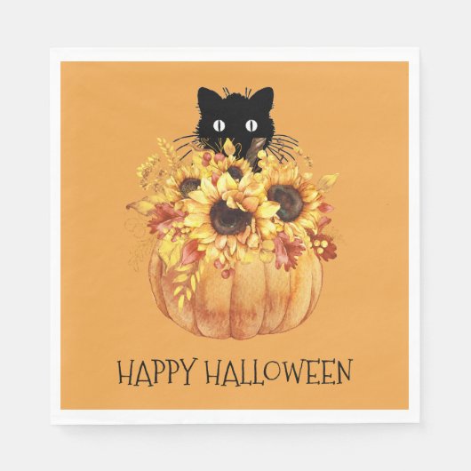 Pumpkin Black Cat Halloween Napkins Serviette (Vorderseite)