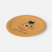 Pumpkin Black Cat Halloween Orange Paper Plate Pappteller (Schrägansicht)