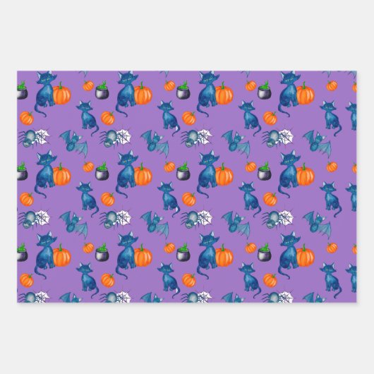 Pumpkin Black Cat Hexenbrauen Design Halloween Geschenkpapier Set (Vorderseite 3)