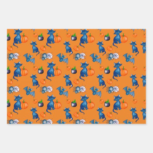 Pumpkin Black Cat Hexenbrauen Design Halloween Geschenkpapier Set (Vorderseite 2)