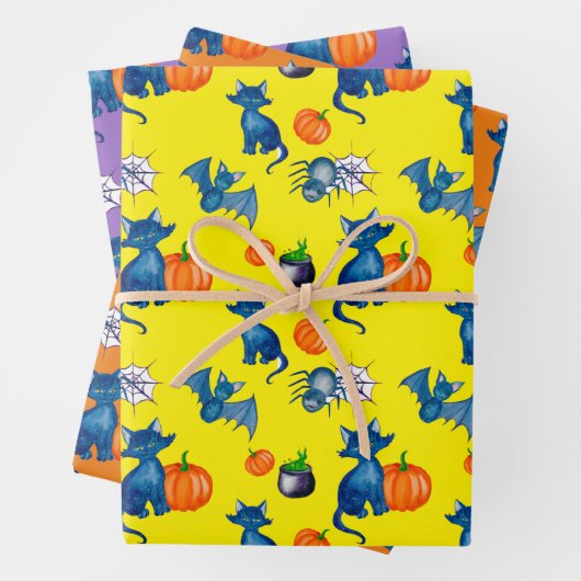 Pumpkin Black Cat Hexenbrauen Design Halloween Geschenkpapier Set (Beispiel)
