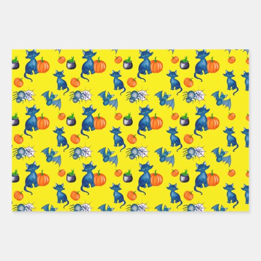 Pumpkin Black Cat Hexenbrauen Design Halloween Geschenkpapier Set (Vorderseite)