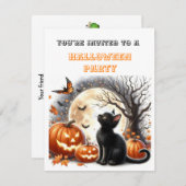 Pumpkin Black Cat Kids Halloween-Party Einladung (Vorne/Hinten)