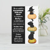 Pumpkin Black Cats Spooktacular Halloween Geburtst Einladung (Stehend Vorderseite)
