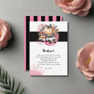 Pumpkin Black Pink Floral Truck Baby Dusche Dankeskarte