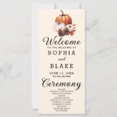 Pumpkin & Blätter Fall Almond Wedding Program (Vorderseite)
