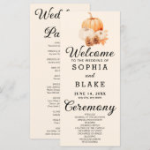 Pumpkin & Blätter Fall Almond Wedding Program (Vorne/Hinten)