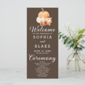 Pumpkin & Blätter Fall Cedar Brown Hochzeitsprogra (Stehend Vorderseite)