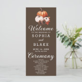 Pumpkin & Blätter Fall Cedar Brown Hochzeitsprogra (Stehend Vorderseite)