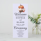 Pumpkin & Blätter Fall Lavender Wedding Programm (Stehend Vorderseite)