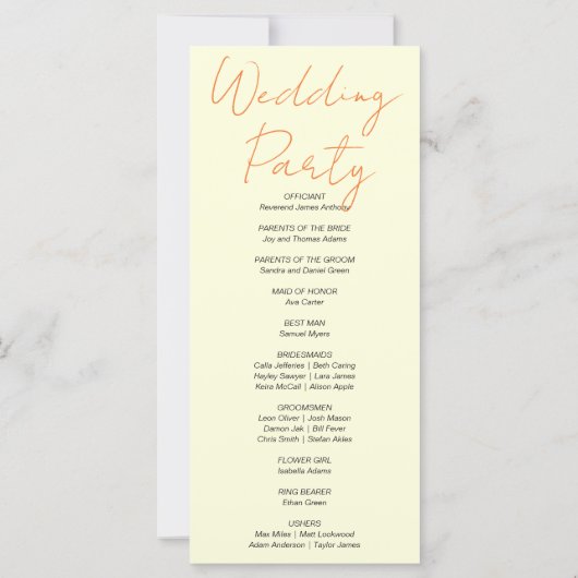 Pumpkin & Blätter Fall Light Yellow Wedding Progra (Rückseite)