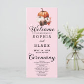 Pumpkin & Blätter Fall Soft Pink Wedding Program (Stehend Vorderseite)