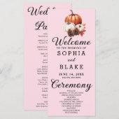 Pumpkin & Blätter Fall Soft Pink Wedding Program (Vorne/Hinten)