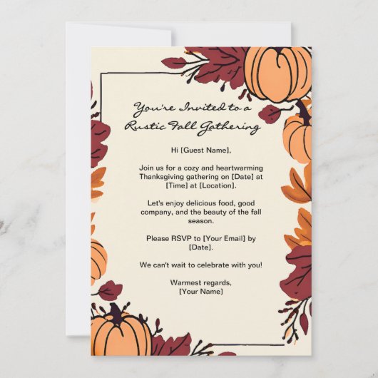 Pumpkin-Blätter Frame Erntedank Einladung (Vorderseite)