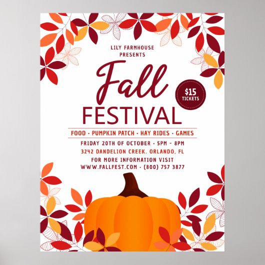 Pumpkin Blätter Frame Fall Festival Event Poster (Vorne)